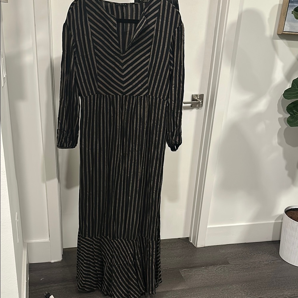 Black and Gold Striped Maxi Dress